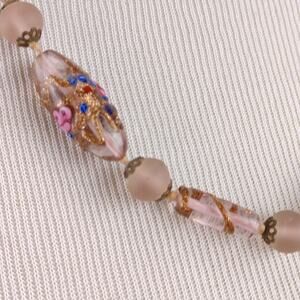 Vintage Pink Wedding Cake Lampwork Bead Necklace 50s 60s 22in Matinee